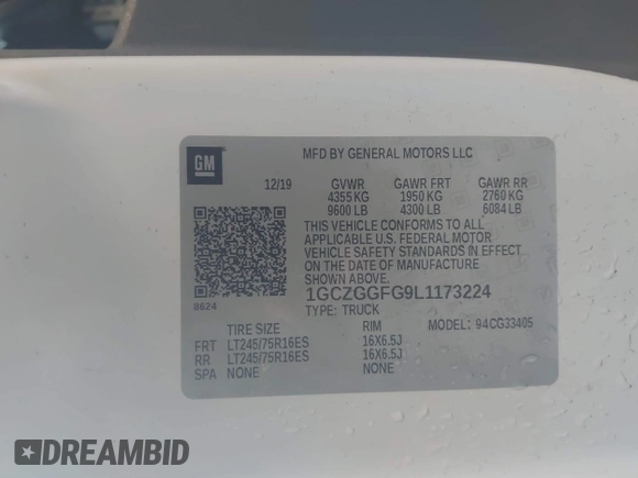 2020 Chevrolet City Express Cargo z VIN 1GCZGGFG9L1173224, wystawiony jako IAAI lot #41863058 z przebiegiem 20 mil mil oraz . Historia ofert i sprzedaży dostępna na DreamBid. Obrazek 8.