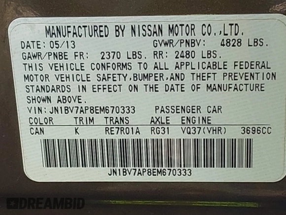 2014 Infiniti Q50 с VIN JN1BV7AP8EM670333, выставлен на аукционе IAAI как лот 41670015 с пробегом 59 427 миль миль и . История ставок и продаж доступна на DreamBid. Изображение 9.