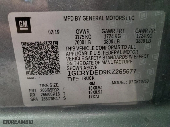 2019 Chevrolet Silverado 1500 LT with VIN 1GCRYDED9KZ265677, listed as a Copart auction lot 70250244 with 52,747 mi miles and Clean Title. Bid and sale history available at carsss.com. Image 14.