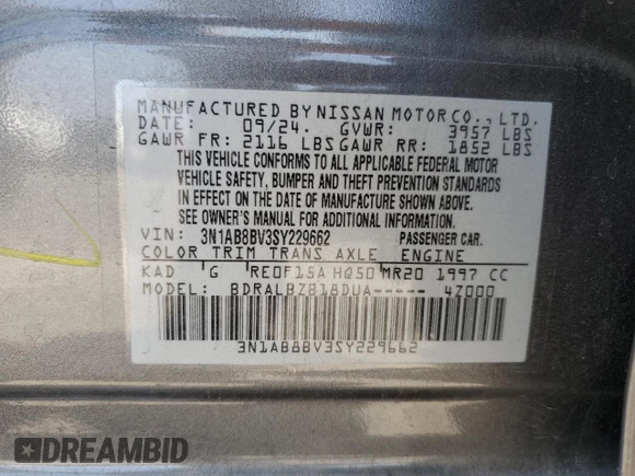 2025 Nissan Sentra S with VIN 3N1AB8BV3SY229662, listed as a Copart auction lot 59805785 with 14,028 mi miles and Clean title. Bid and sale history available at DreamBid. Image 13.