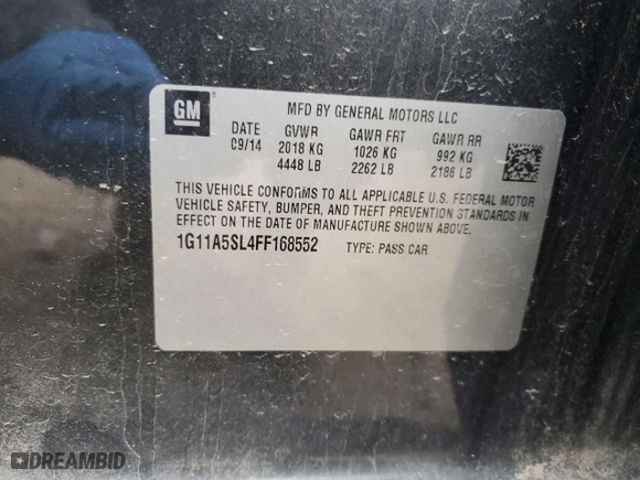 2015 Chevrolet Malibu LS with VIN 1G11A5SL4FF168552, listed as a Copart auction lot 82527784 with 144,653 mi miles and Salvage Title. Bid and sale history available at carsss.com. Image 13.