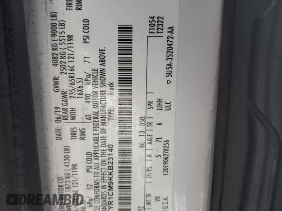 2019 Ford Transit z VIN 1FTYR1CM9KKB23140, wystawiony jako Copart lot #43346595 z przebiegiem 64 759 mil mil oraz Szkoda całkowita • Salvage title. Historia ofert i sprzedaży dostępna na DreamBid. Obrazek 12.