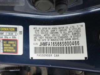 2006 Honda Civic LX z VIN JHMFA16566S000466, wystawiony jako IAAI lot #42213993 z przebiegiem 212 103 mil mil oraz . Historia ofert i sprzedaży dostępna na DreamBid. Obrazek 9.