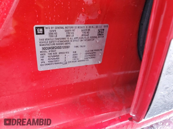 2016 Chevrolet Silverado 1500 LTZ with VIN 3GCUKSECXGG120081, listed as a Copart auction lot 47950215 with 113,301 mi miles and Salvage Title. Bid and sale history available at DreamBid. Image 12.