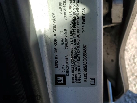 2016 Chevrolet Spark LS with VIN KL8CB6SA8GC584567, listed as a Copart auction lot 47485705 with 152,169 mi miles and Salvage Title. Bid and sale history available at carsss.com. Image 14.