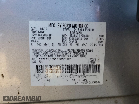 2015 Ford Edge SEL with VIN 2FMTK3J92FBB28961, listed as a Copart auction lot 46668385 with 150,856 mi miles and Salvage Title. Bid and sale history available at carsss.com. Image 14.