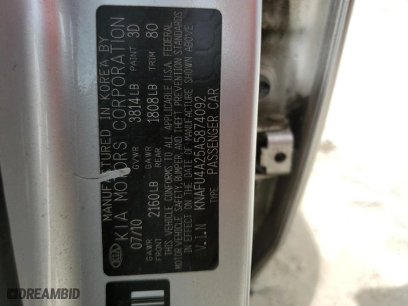 2010 Kia Forte EX with VIN KNAFU4A25A5874092, listed as a Copart auction lot 51255075 with 92,031 mi miles and Salvage Title. Bid and sale history available at carsss.com. Image 12.
