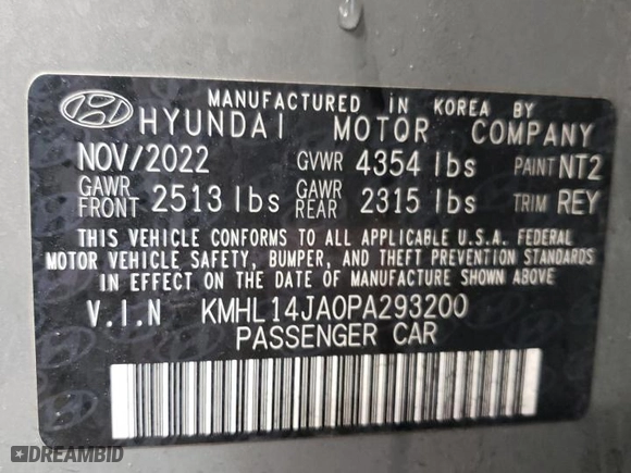 2023 Hyundai Sonata SEL with VIN KMHL14JA0PA293200, listed as a Copart auction lot 45371415 with 62,357 mi miles and Salvage Title. Bid and sale history available at carsss.com. Image 12.