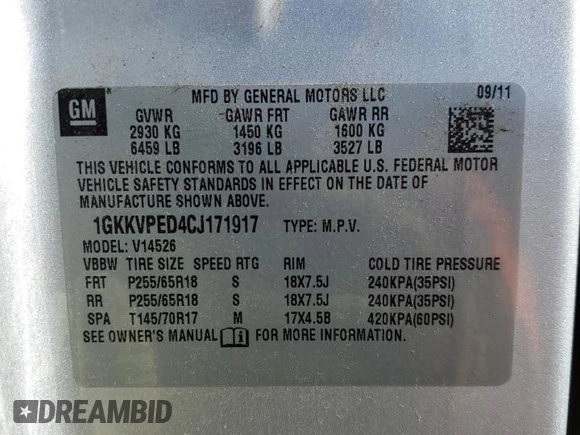 2012 GMC Acadia SLE with VIN 1GKKVPED4CJ171917, listed as a Copart auction lot 44214655 with 131,591 mi miles and Salvage Title. Bid and sale history available at carsss.com. Image 13.