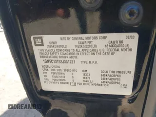 2003 Chevrolet Tahoe LS z VIN 1GNEC13T53J331221, wystawiony jako IAAI lot #42422243 z przebiegiem Nie podano mil oraz . Historia ofert i sprzedaży dostępna na DreamBid. Obrazek 9.