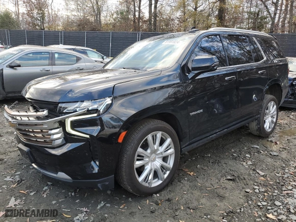 2021 Chevrolet Tahoe High Country with VIN 1GNSKTKLXMR368139, listed as a Copart auction lot 81991824 with 79,527 mi miles and Salvage Title. Bid and sale history available at carsss.com. Image 1.