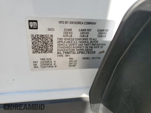 2023 Chevrolet TrailBlazer RS with VIN KL79MTSL5PB178339, listed as a Copart auction lot 89401655 with 23,163 mi miles and Clean Title. Bid and sale history available at DreamBid. Image 15.