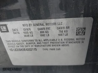 2014 Chevrolet Sonic LT with VIN 1G1JC6SH3E4202115, listed as a IAAI auction lot 41893680 with 171,778 mi miles. Bid and sale history available at carsss.com. Image 9.
