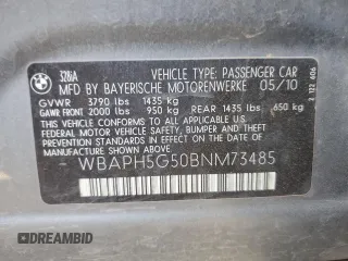 2011 BMW 3 Series 328i with VIN WBAPH5G50BNM73485, listed as a Copart auction lot 46947395 with 123,827 mi miles and Salvage Title. Bid and sale history available at carsss.com. Image 12.