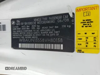 2008 BMW 1 Series 128i with VIN WBAUN13558VH80138, listed as a Copart auction lot 72604234 with 153,055 mi miles and Salvage Title. Bid and sale history available at carsss.com. Image 12.