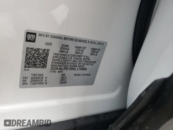 2022 GMC Terrain SLT with VIN 3GKALPEV9NL179890, listed as a Copart auction lot 41401015 with 58,991 mi miles and Salvage Title. Bid and sale history available at carsss.com. Image 12.