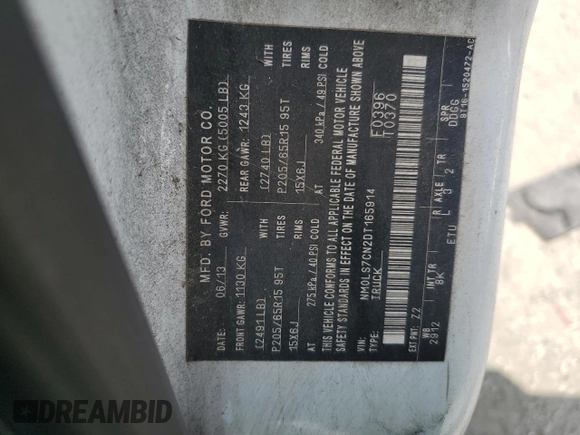 2013 Ford Transit Connect XL z VIN NM0LS7CN2DT165914, wystawiony jako Copart lot #59382225 z przebiegiem 246 626 mil mil oraz Szkoda całkowita • Salvage title. Historia ofert i sprzedaży dostępna na DreamBid. Obrazek 13.