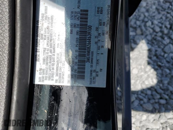 2006 Mercury Milan Premier with VIN 3MEHM08Z66R639100, listed as a Copart auction lot 48761715 with 119,492 mi miles and Salvage Title. Bid and sale history available at carsss.com. Image 14.