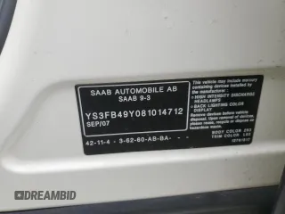 2008 Saab 9-3 z VIN YS3FB49Y081014712, wystawiony jako Copart lot #52555035 z przebiegiem 137 338 mil mil oraz Tytuł czysty. Historia ofert i sprzedaży dostępna na DreamBid. Obrazek 12.