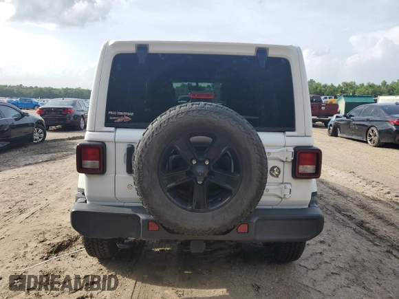 2020 Jeep Wrangler Unlimited Sahara with VIN 1C4HJXEN5LW207076, listed as a Copart auction lot 59461645 with 57,559 mi miles and Salvage title. Bid and sale history available at DreamBid. Image 6.