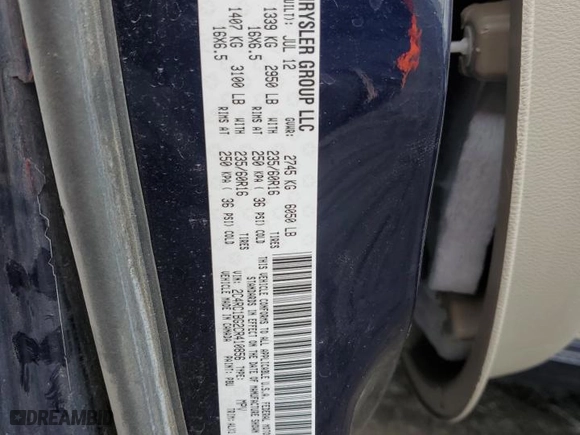 2012 Chrysler Town & Country Touring with VIN 2C4RC1BG2CR410856, listed as a Copart auction lot 50262865 with 54,789 mi miles and Salvage Title. Bid and sale history available at carsss.com. Image 15.