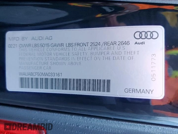 2021 Audi A5 Sportback Premium with VIN WAUABCF50MA033161, listed as a Copart auction lot 82951363 with 682 mi miles. Bid and sale history available at carsss.com. Image 12.