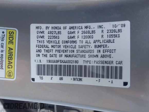 2010 Acura TL Technology z VIN 19UUA9F5XAA002180, wystawiony jako IAAI lot #42026794 z przebiegiem 157 755 mil mil oraz . Historia ofert i sprzedaży dostępna na DreamBid. Obrazek 9.