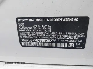 2024 BMW 3 Series 330i with VIN 3MW69FF0XR8E38275, listed as a IAAI auction lot 42646598 with 39,015 mi miles and . Bid and sale history available at DreamBid. Image 9.