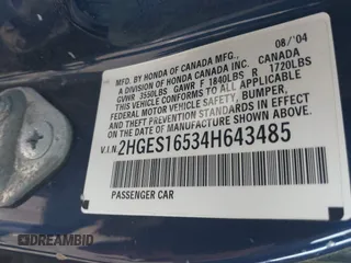 2004 Honda Civic LX with VIN 2HGES16534H643485, listed as a IAAI auction lot 42130844 with 143,007 mi miles. Bid and sale history available at carsss.com. Image 9.
