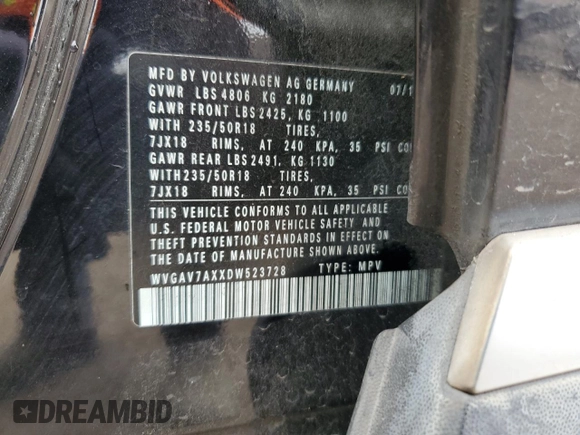 2013 Volkswagen Tiguan SE z VIN WVGAV7AXXDW523728, wystawiony jako Copart lot #64116173 z przebiegiem 116 336 mil mil oraz Szkoda całkowita • Salvage title. Historia ofert i sprzedaży dostępna na DreamBid. Obrazek 15.