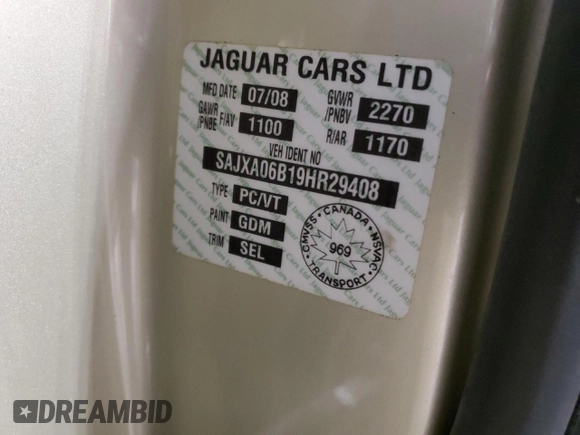 2009 Jaguar XF with VIN SAJXA06B19HR29408, listed as a Copart auction lot 88125085 with 160,152 mi miles and Salvage Title. Bid and sale history available at DreamBid. Image 13.