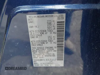 2019 Nissan Pathfinder SV z VIN 5N1DR2MM7KC617117, wystawiony jako IAAI lot #42342685 z przebiegiem 98 013 mil mil oraz . Historia ofert i sprzedaży dostępna na DreamBid. Obrazek 9.