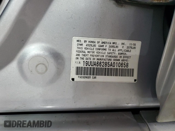 2005 Acura TL with VIN 19UUA66285A010658, listed as a Copart auction lot 47297795 with 182,809 mi miles and Salvage Title. Bid and sale history available at carsss.com. Image 12.