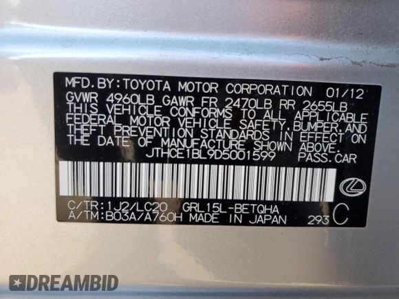 2013 Lexus GS 350 with VIN JTHCE1BL9D5001599, listed as a Copart auction lot 75756094 with 107,283 mi miles and Salvage Title. Bid and sale history available at carsss.com. Image 13.