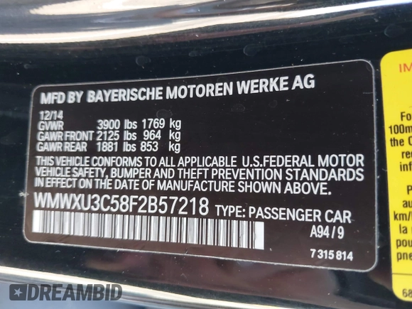 2015 MINI Hardtop 4 Door S z VIN WMWXU3C58F2B57218, wystawiony jako IAAI lot #42361437 z przebiegiem 96 984 mil mil oraz . Historia ofert i sprzedaży dostępna na DreamBid. Obrazek 9.