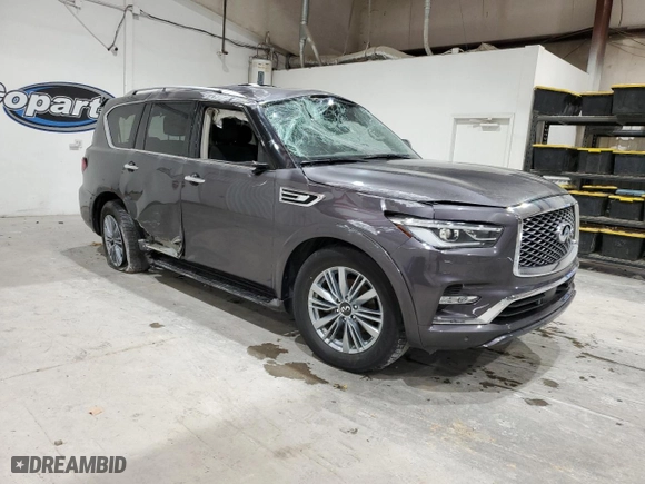 2024 Infiniti QX80 LUXE with VIN JN8AZ2AF4R9765203, listed as a Copart auction lot 53792895 with 43,450 mi miles and Non Repairable. Bid and sale history available at carsss.com. Image 4.