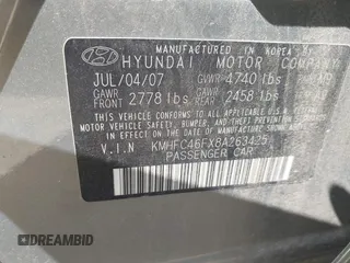 2008 Hyundai Azera Limited with VIN KMHFC46FX8A263425, listed as a IAAI auction lot 42254129 with 58,480 mi miles and . Bid and sale history available at DreamBid. Image 9.