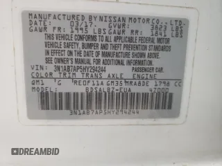 2017 Nissan Sentra S with VIN 3N1AB7AP5HY294244, listed as a Copart auction lot 59719275 with 166,506 mi miles and Salvage title. Bid and sale history available at DreamBid. Image 12.