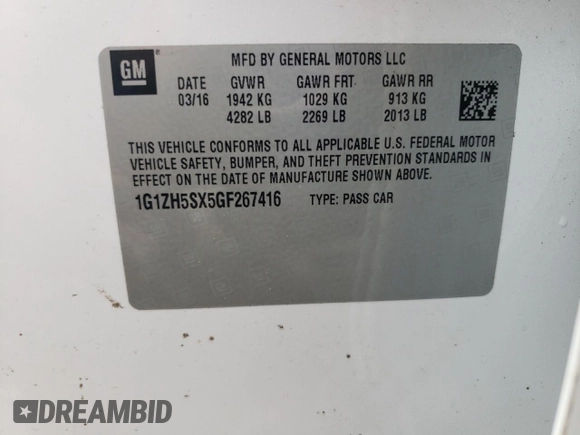 2016 Chevrolet Malibu Premier with VIN 1G1ZH5SX5GF267416, listed as a Copart auction lot 79341114 with 114,896 mi miles and Salvage Title. Bid and sale history available at DreamBid. Image 14.