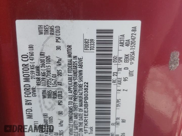 2011 Ford Ranger XL with VIN 1FTKR1EE3BPB03822, listed as a Copart auction lot 52162725 with 109,401 mi miles and Salvage title. Bid and sale history available at DreamBid. Image 13.