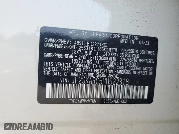 2023 Subaru Forester Touring z VIN JF2SKARC5PH522318, wystawiony jako Copart lot #63442695 z przebiegiem 12 038 mil mil oraz Szkoda całkowita • Salvage title. Historia ofert i sprzedaży dostępna na DreamBid. Obrazek 13.