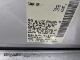2015 Nissan Altima 2.5 S with VIN 1N4AL3AP3FC491833, listed as a IAAI auction lot 42050489 with 92,985 mi miles. Bid and sale history available at carsss.com. Image 9.