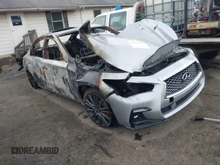 2018 Infiniti Q50 RED SPORT 400 with VIN JN1FV7AR6JM480673, listed as a IAAI auction lot 40210603 with 1 mi miles. Bid and sale history available at carsss.com. Image 1.