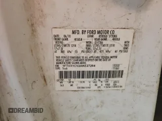 2010 Ford F-150 XL with VIN 1FTVX1CV2AKE27264, listed as a Copart auction lot 49683895 with 405,546 mi miles and Salvage title. Bid and sale history available at DreamBid. Image 12.