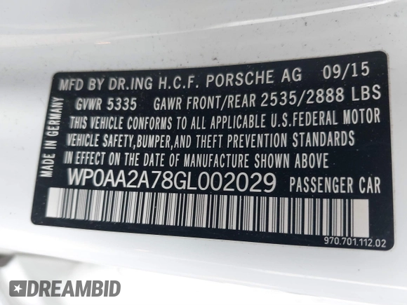 2016 Porsche Panamera 4 z VIN WP0AA2A78GL002029, wystawiony jako IAAI lot #41644555 z przebiegiem 54 915 mil mil oraz . Historia ofert i sprzedaży dostępna na DreamBid. Obrazek 9.