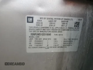 2012 Chevrolet Equinox 2LT with VIN 2GNFLNE51C6318845, listed as a Copart auction lot 51988355 with 156,861 mi miles and Salvage Title. Bid and sale history available at DreamBid. Image 15.