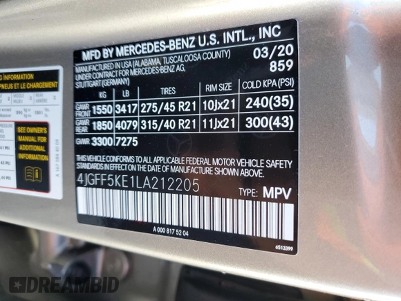 2020 Mercedes-Benz GLS with VIN 4JGFF5KE1LA212205, listed as a Copart auction lot 42902363 with 28,870 mi miles. Bid and sale history available at carsss.com. Image 13.