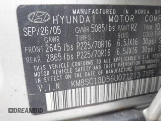 2006 Hyundai Santa Fe GLS with VIN KM8SC13D56U071213, listed as a IAAI auction lot 42239720 with 155,106 mi miles and . Bid and sale history available at DreamBid. Image 9.