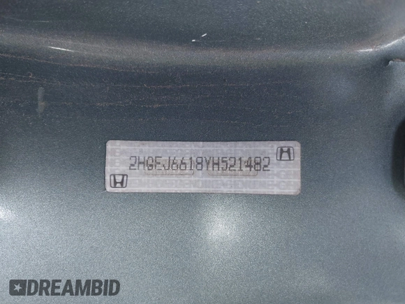 2000 Honda Civic VP z VIN 2HGEJ6618YH521482, wystawiony jako IAAI lot #41940776 z przebiegiem 77 745 mil mil oraz . Historia ofert i sprzedaży dostępna na DreamBid. Obrazek 12.