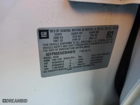2012 Cadillac SRX with VIN 3GYFNGE32CS644016, listed as a Copart auction lot 45452825 with 106,522 mi miles and Salvage Title. Bid and sale history available at carsss.com. Image 13.